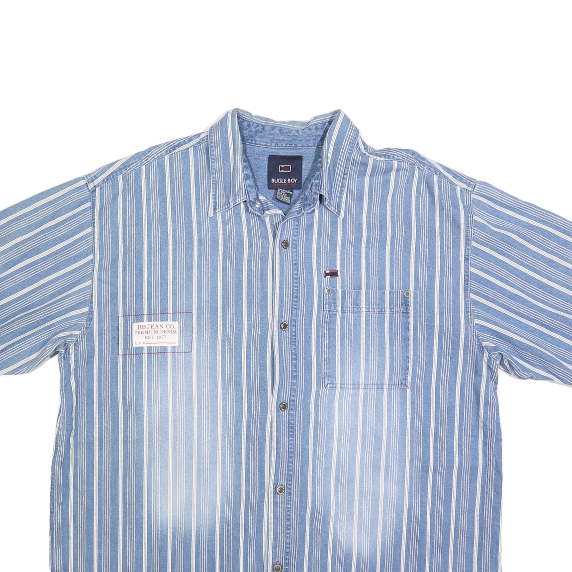 BUGLE BOY Mens Blue & White Striped Cotton Short Sleeve Shirt XL Casual