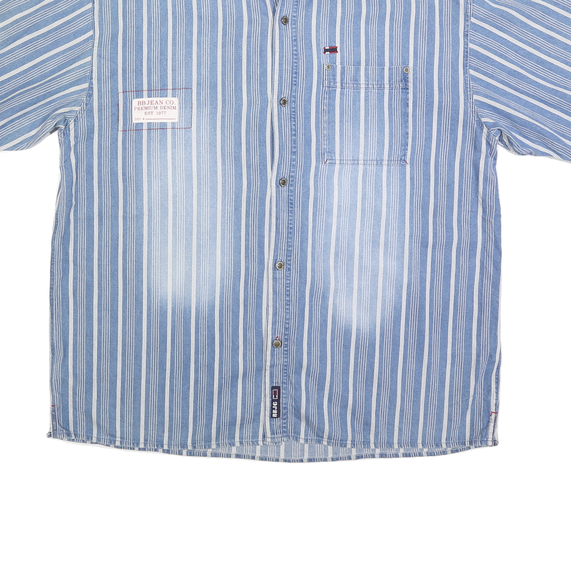 BUGLE BOY Mens Blue & White Striped Cotton Short Sleeve Shirt XL Casual