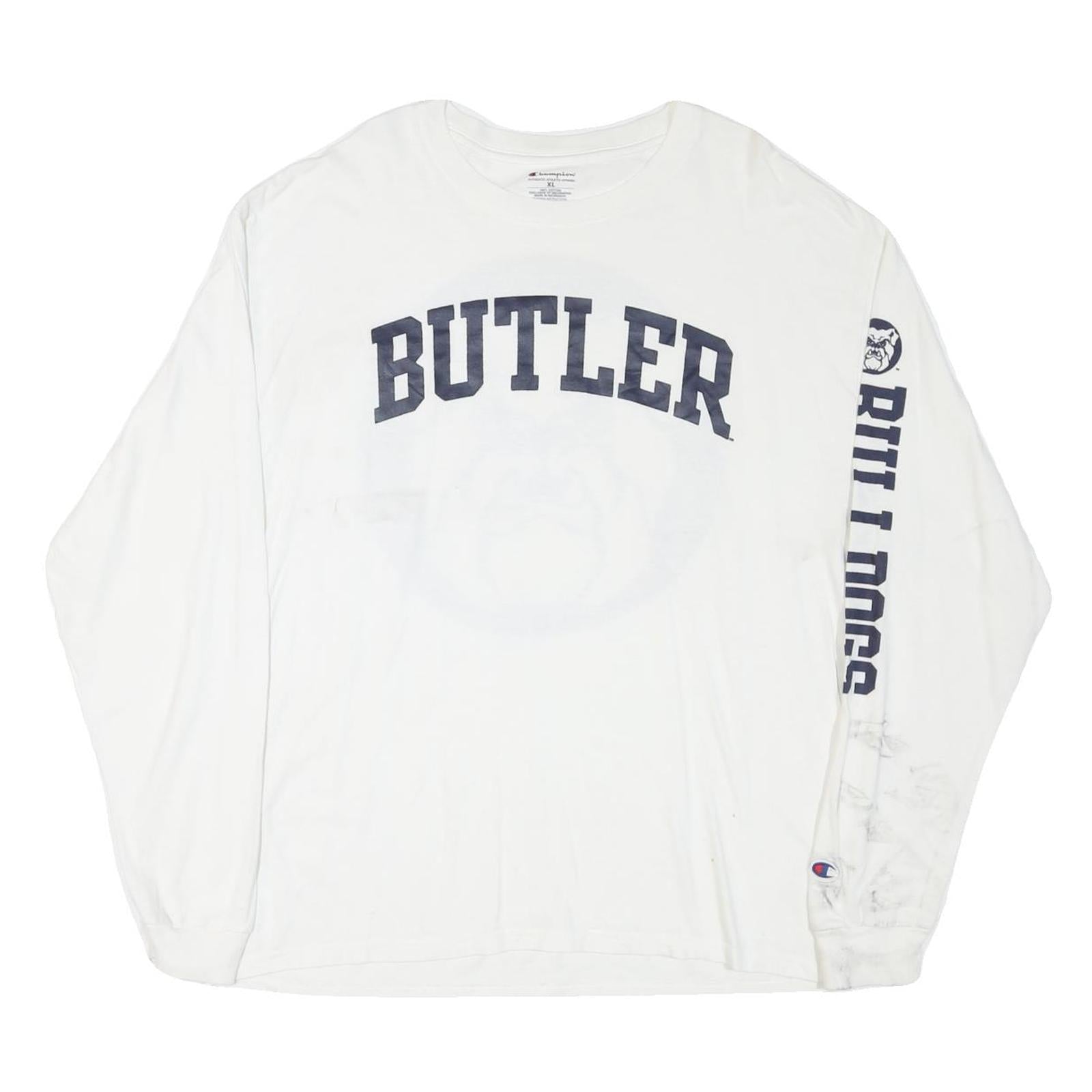 CHAMPION Mens White Butler Bulldogs Long Sleeve Crew Neck Cotton Blend XL Sports
