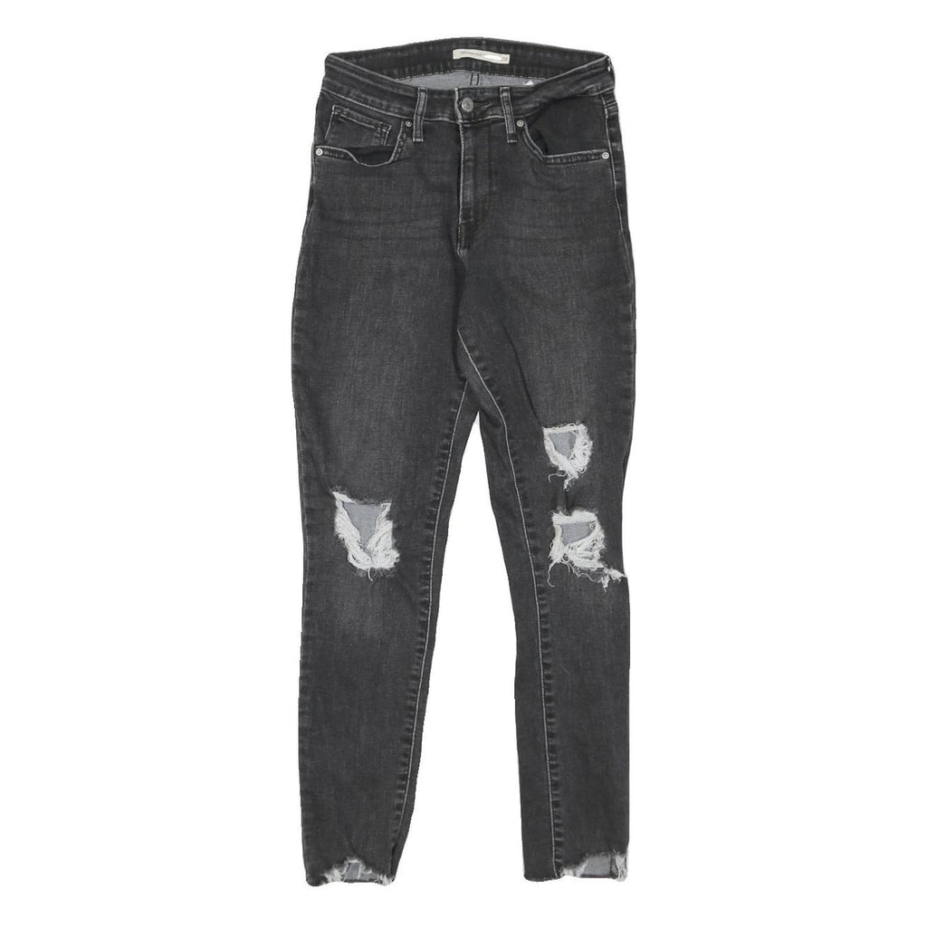 LEVI'S 721 Womens Jeans Black Regular Skinny Denim Stone Wash W28 L27 Distressed