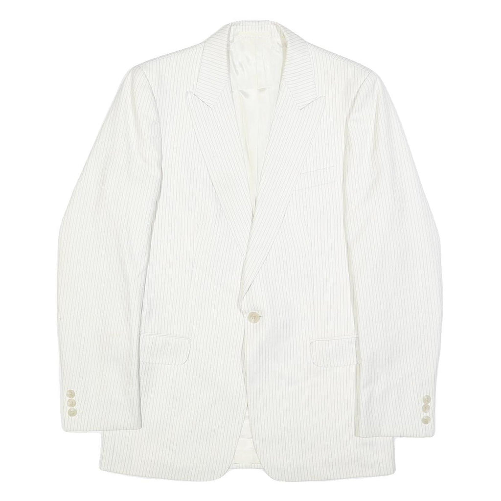 BREISACHER Mens White Pinstripe Jacket S Woven Button Closure Classic Fit Blazer