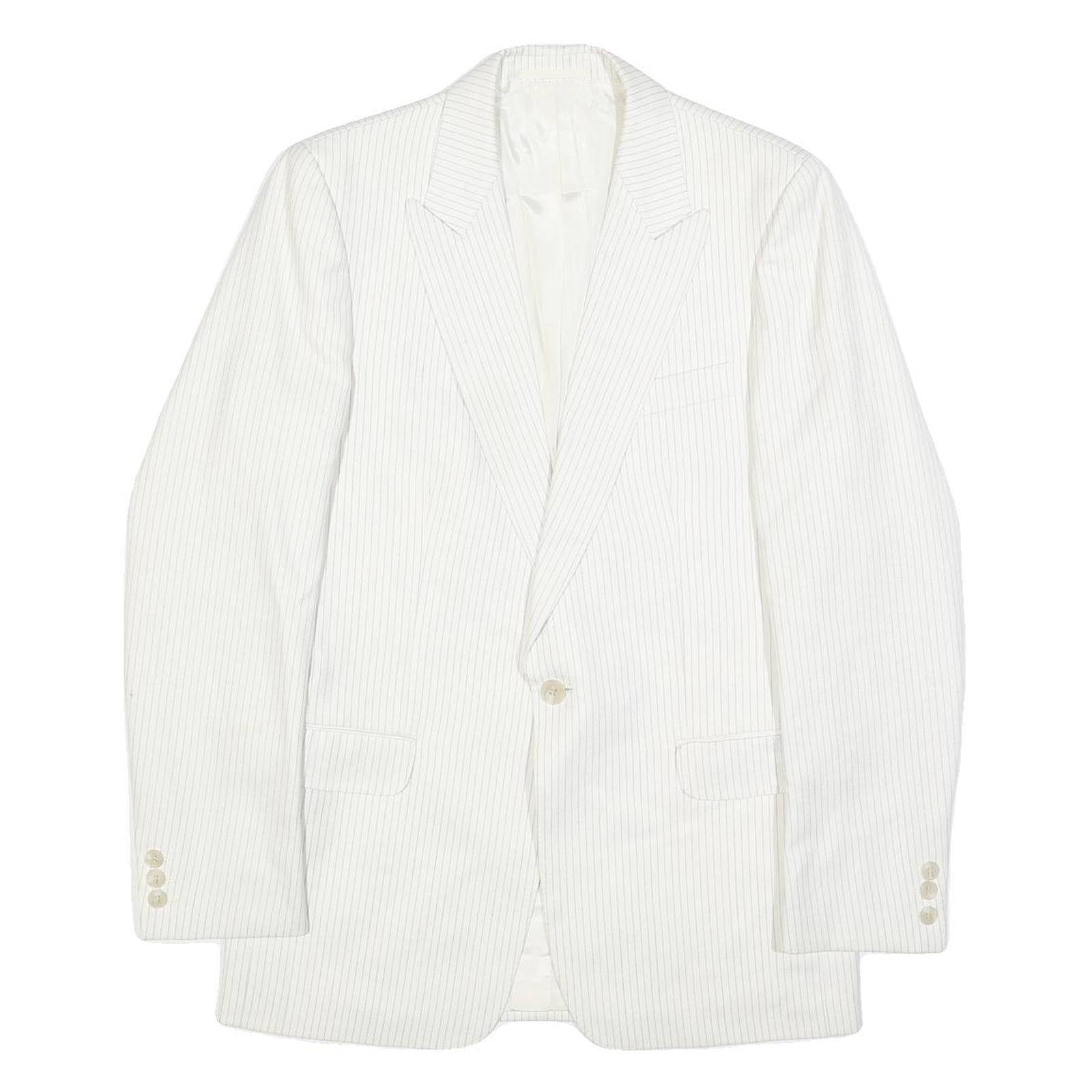 BREISACHER Mens White Pinstripe Jacket S Woven Button Closure Classic Fit Blazer