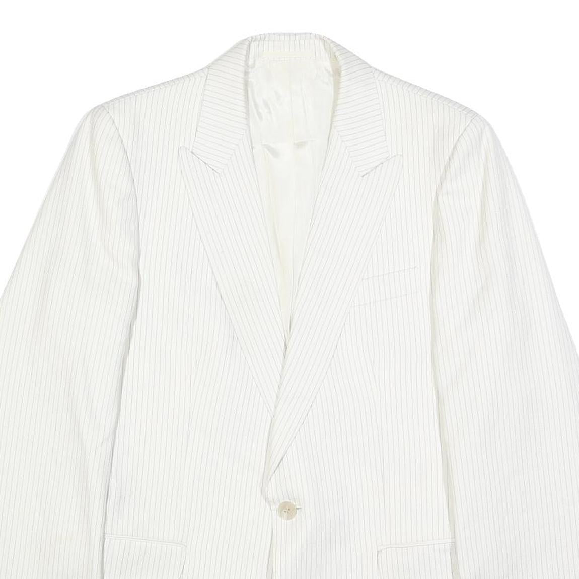 BREISACHER Mens White Pinstripe Jacket S Woven Button Closure Classic Fit Blazer