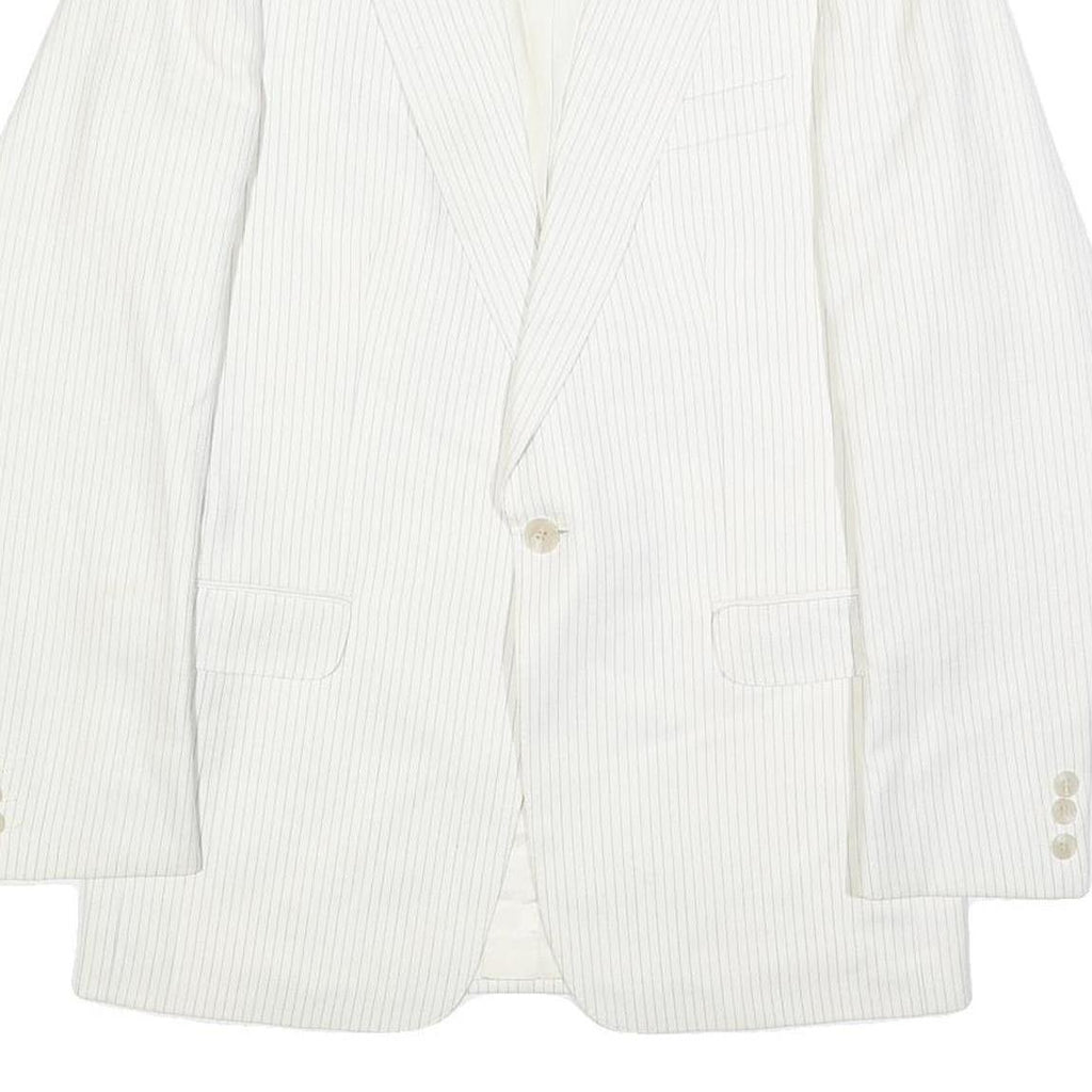 BREISACHER Mens White Pinstripe Jacket S Woven Button Closure Classic Fit Blazer