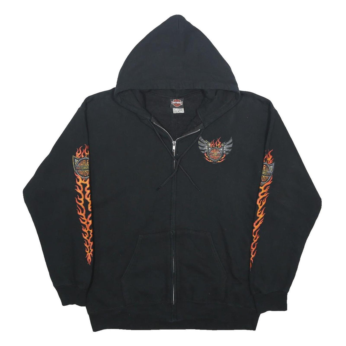 HARLEY DAVIDSON Mens Black Flame Graphic Full Zip Hoodie M Motorcycle