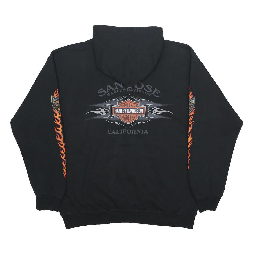 HARLEY DAVIDSON Mens Black Flame Graphic Full Zip Hoodie M Motorcycle