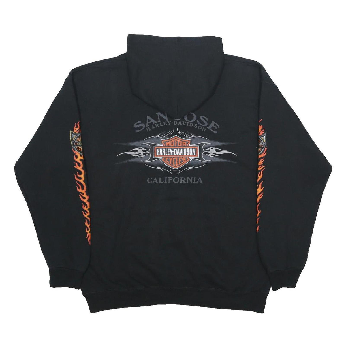 HARLEY DAVIDSON Mens Black Flame Graphic Full Zip Hoodie M Motorcycle
