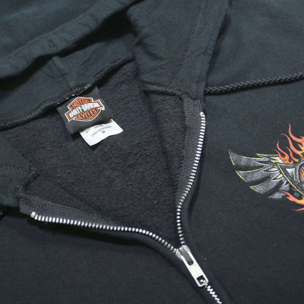HARLEY DAVIDSON Mens Black Flame Graphic Full Zip Hoodie M Motorcycle