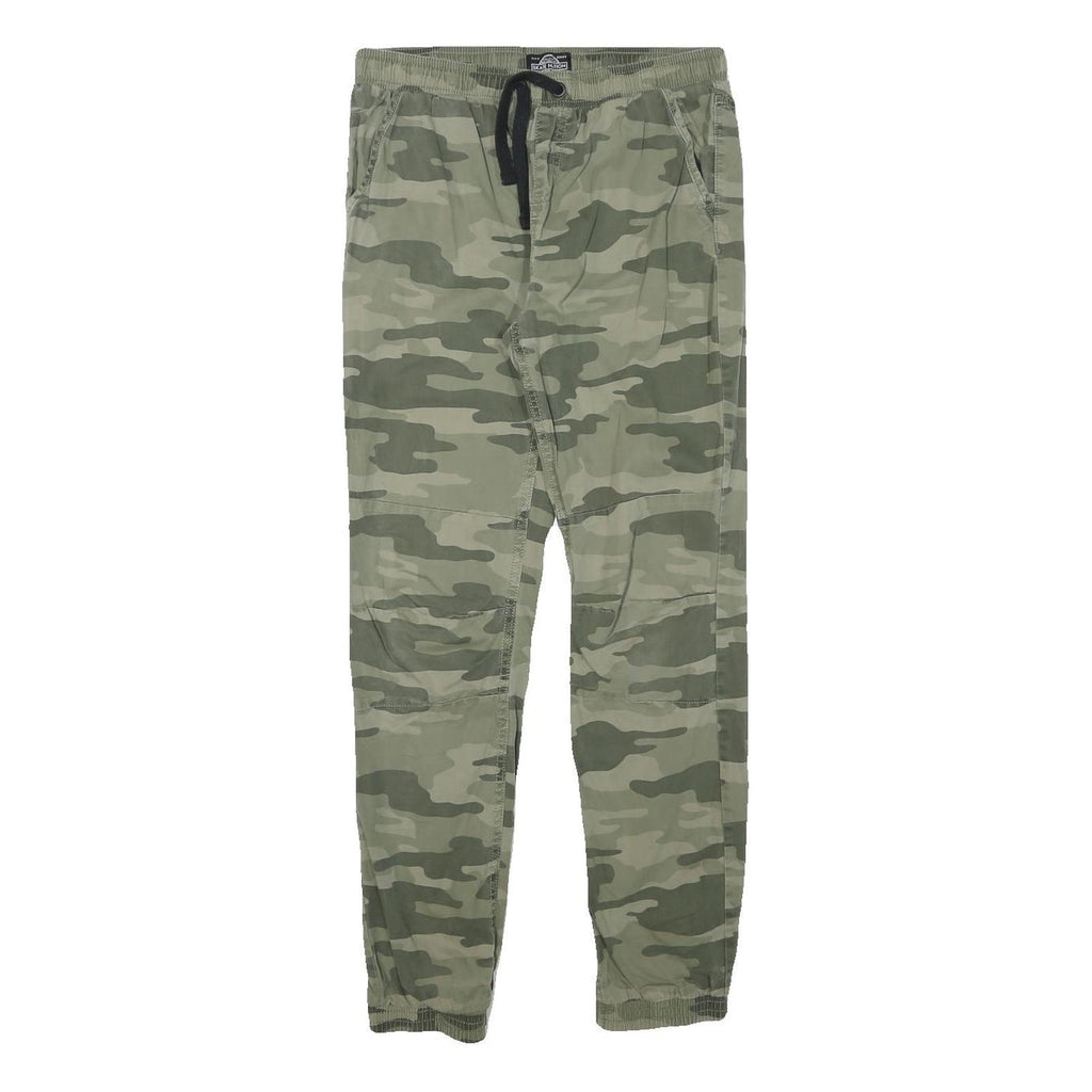 SKATENATION Mens Cotton Blend Green Camouflage Slim Drawstring Trousers W28 L28