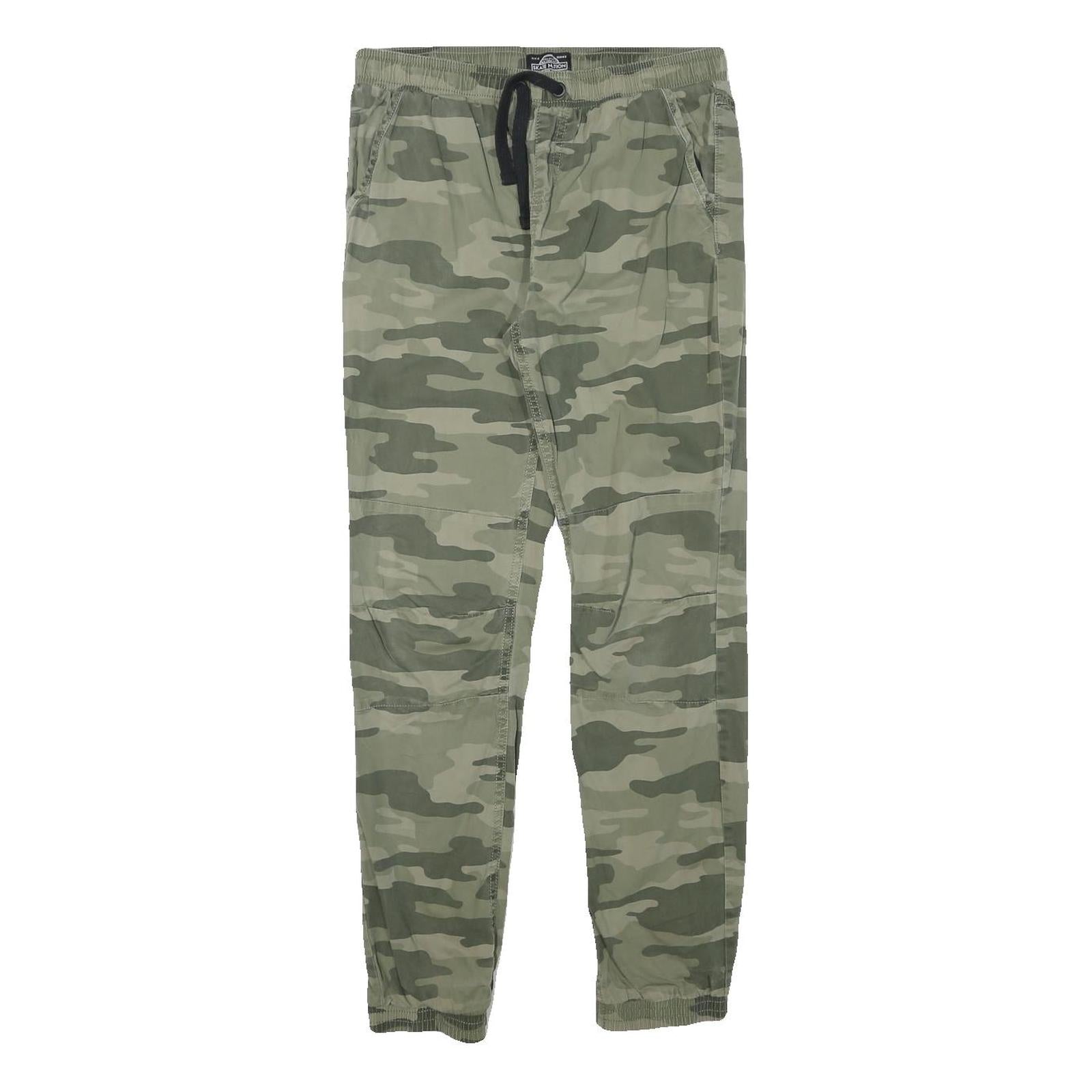 SKATENATION Mens Cotton Blend Green Camouflage Slim Drawstring Trousers W28 L28