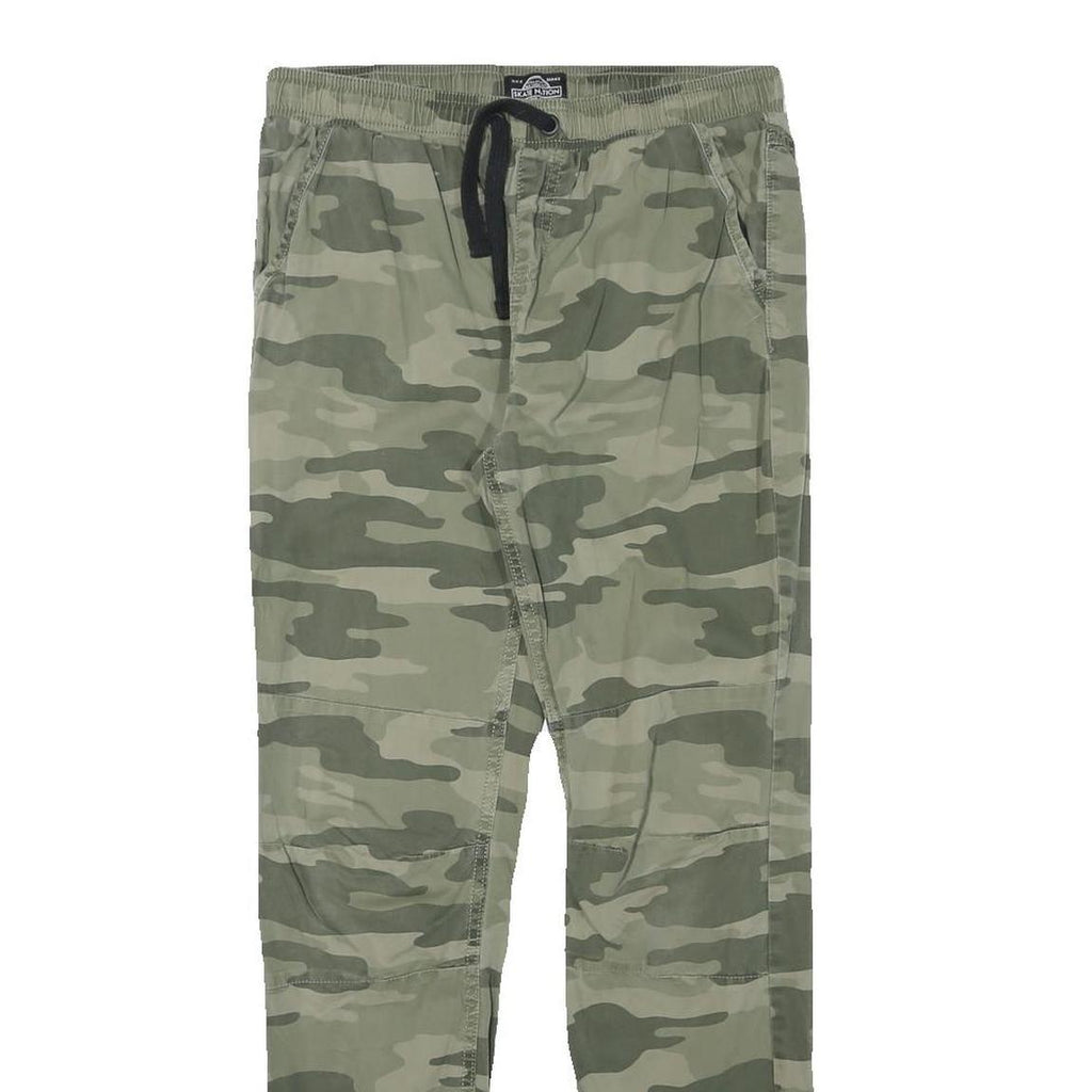 SKATENATION Mens Cotton Blend Green Camouflage Slim Drawstring Trousers W28 L28