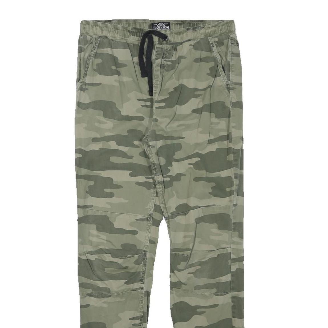 SKATENATION Mens Cotton Blend Green Camouflage Slim Drawstring Trousers W28 L28