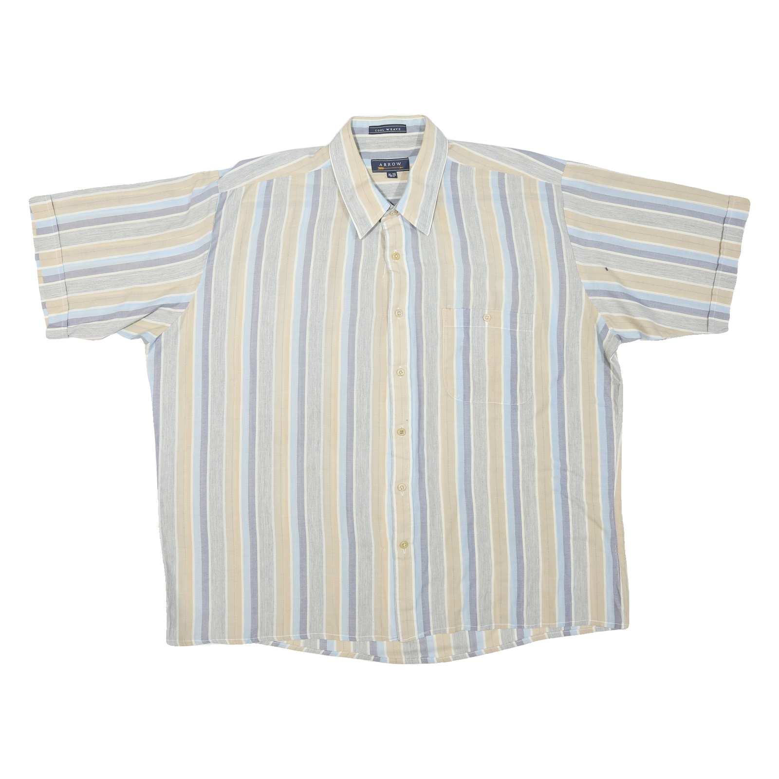 ARROW Mens Blue & Beige Striped Cotton Blend Shirt XL Cool Weave Classic