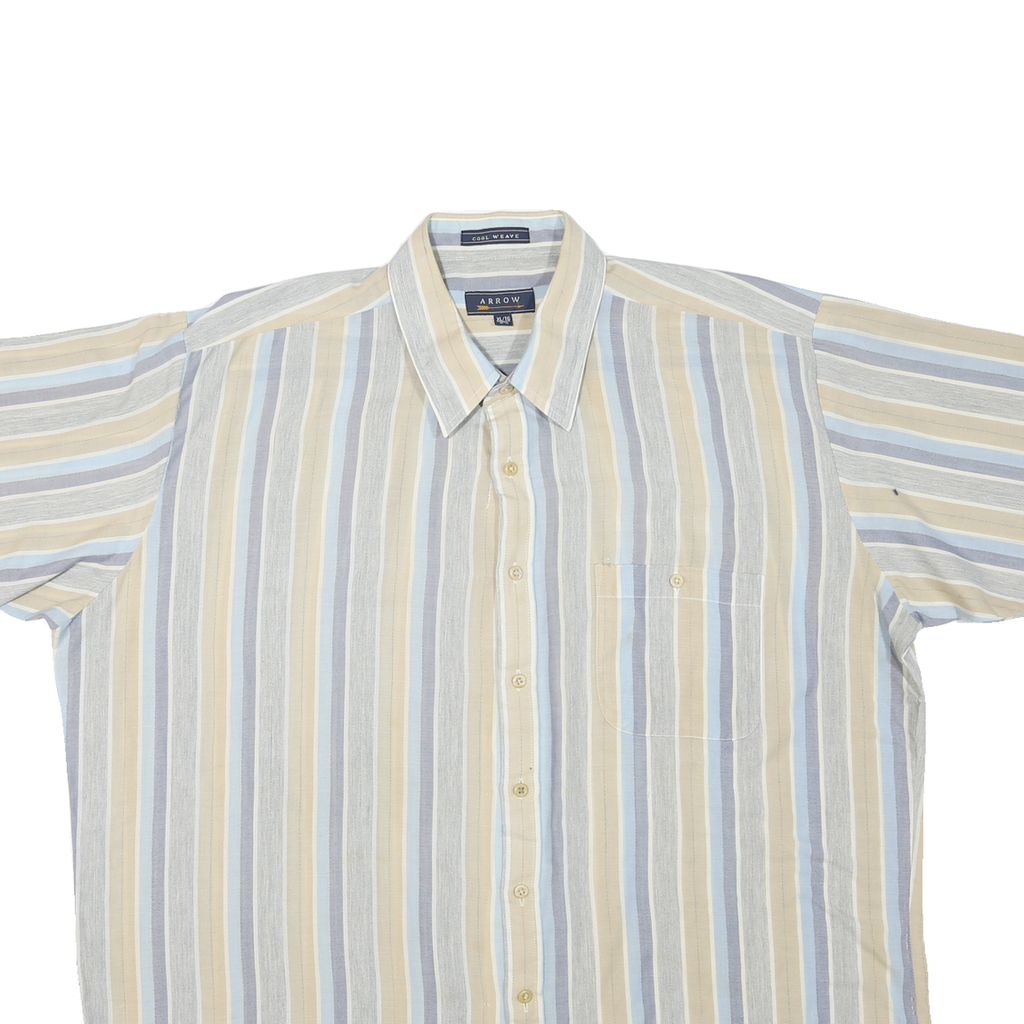 ARROW Mens Blue & Beige Striped Cotton Blend Shirt XL Cool Weave Classic