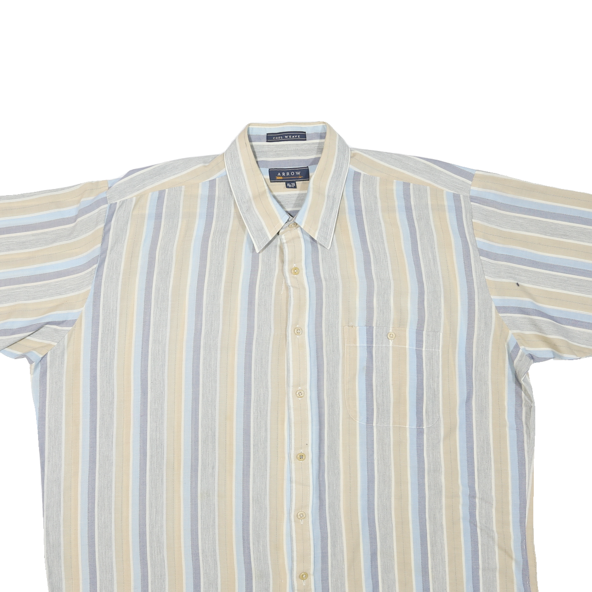 ARROW Mens Blue & Beige Striped Cotton Blend Shirt XL Cool Weave Classic