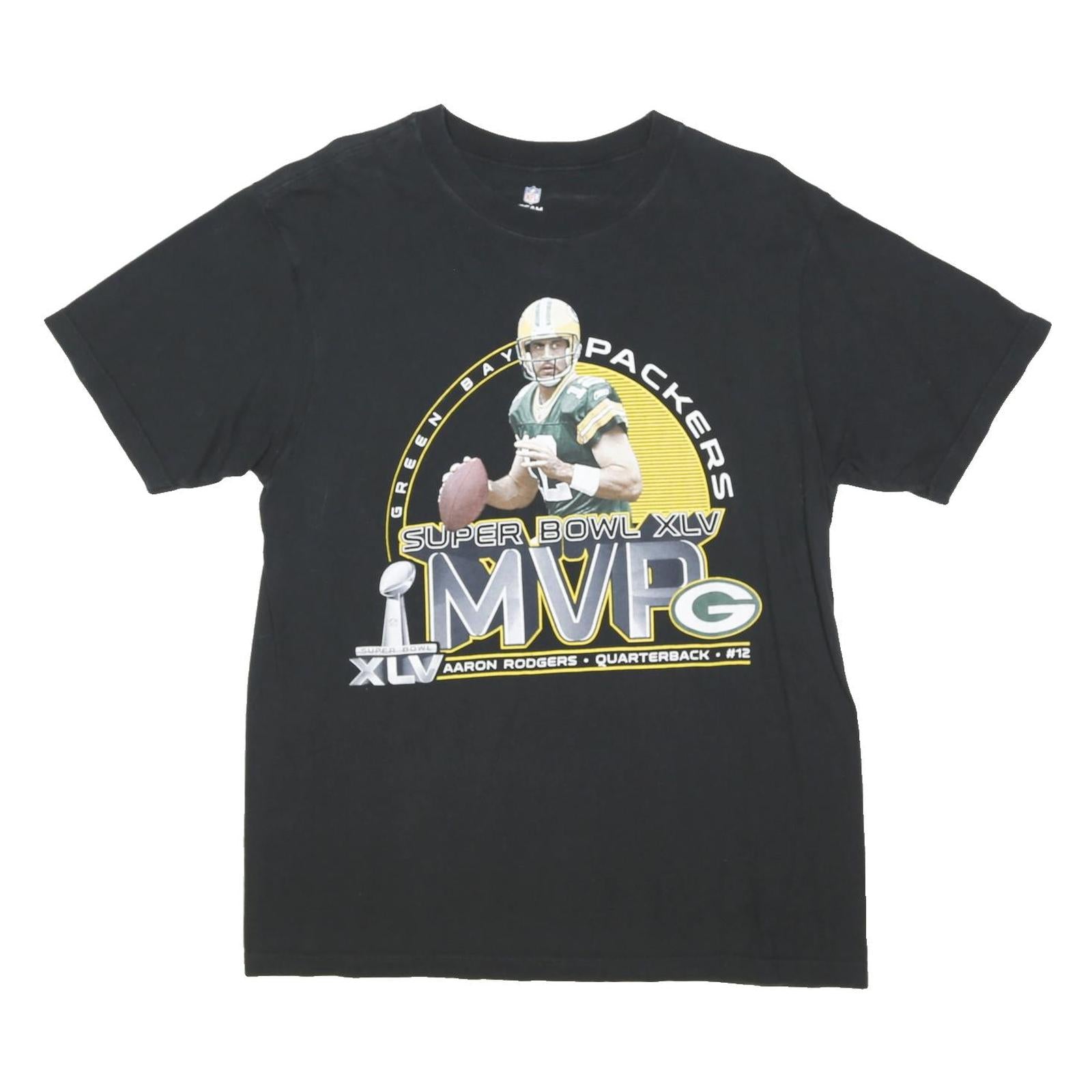NFL Mens Black Green Bay Packers Super Bowl XLV MVP T-Shirt L Short Sleeve Crew