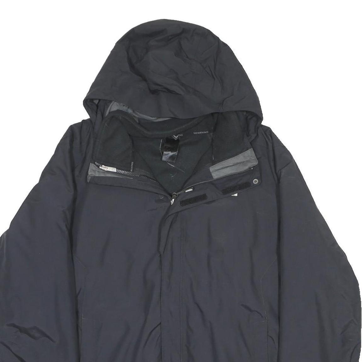 THE NORTH FACE Mens Black Outdoor Jacket L Polyester Plain Zip Hooded Hyvent