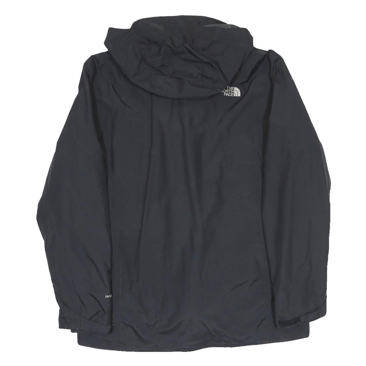 THE NORTH FACE Mens Black Outdoor Jacket L Polyester Plain Zip Hooded Hyvent