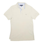 TOMMY HILFIGER Mens Cream Short Sleeve Plain Polo Shirt S Classic Collar