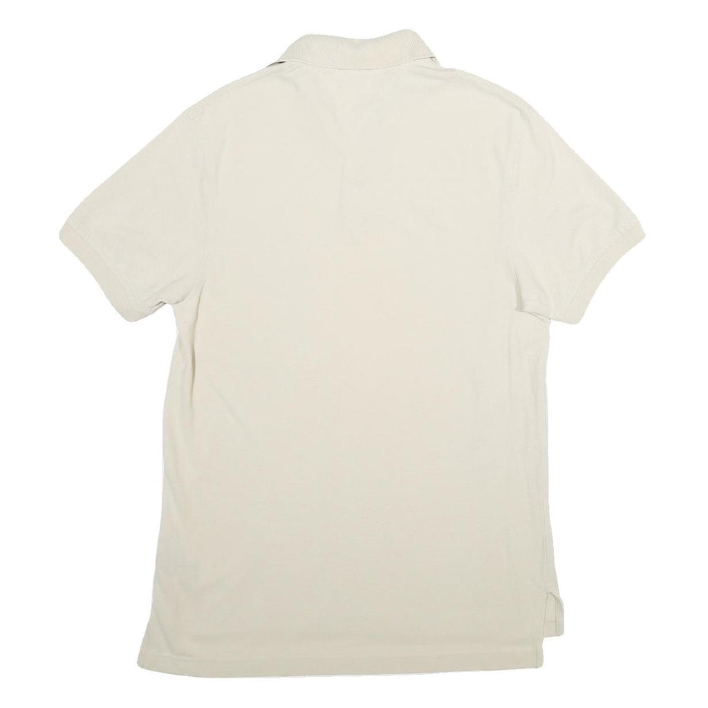 TOMMY HILFIGER Mens Cream Short Sleeve Plain Polo Shirt S Classic Collar