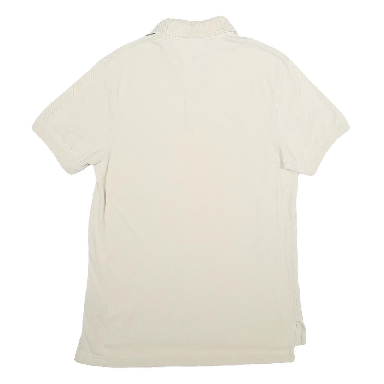 TOMMY HILFIGER Mens Cream Short Sleeve Plain Polo Shirt S Classic Collar