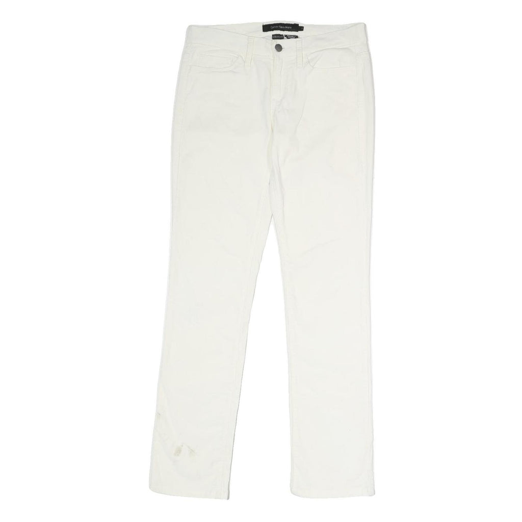 CALVIN KLEIN JEANS Womens Cotton Blend White Regular Straight Trousers W30 L30