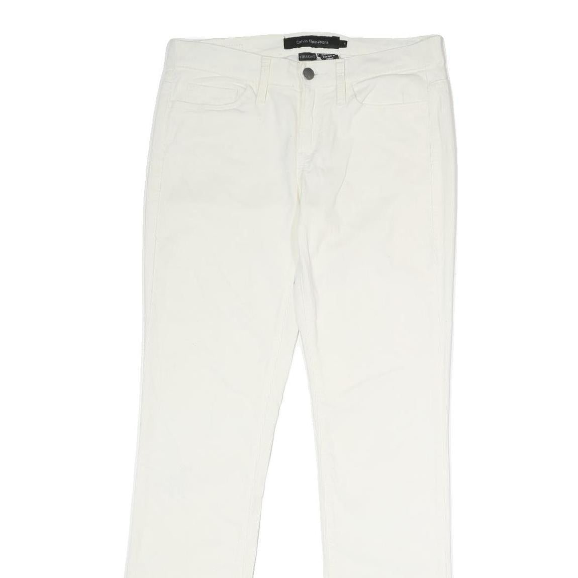 CALVIN KLEIN JEANS Womens Cotton Blend White Regular Straight Trousers W30 L30