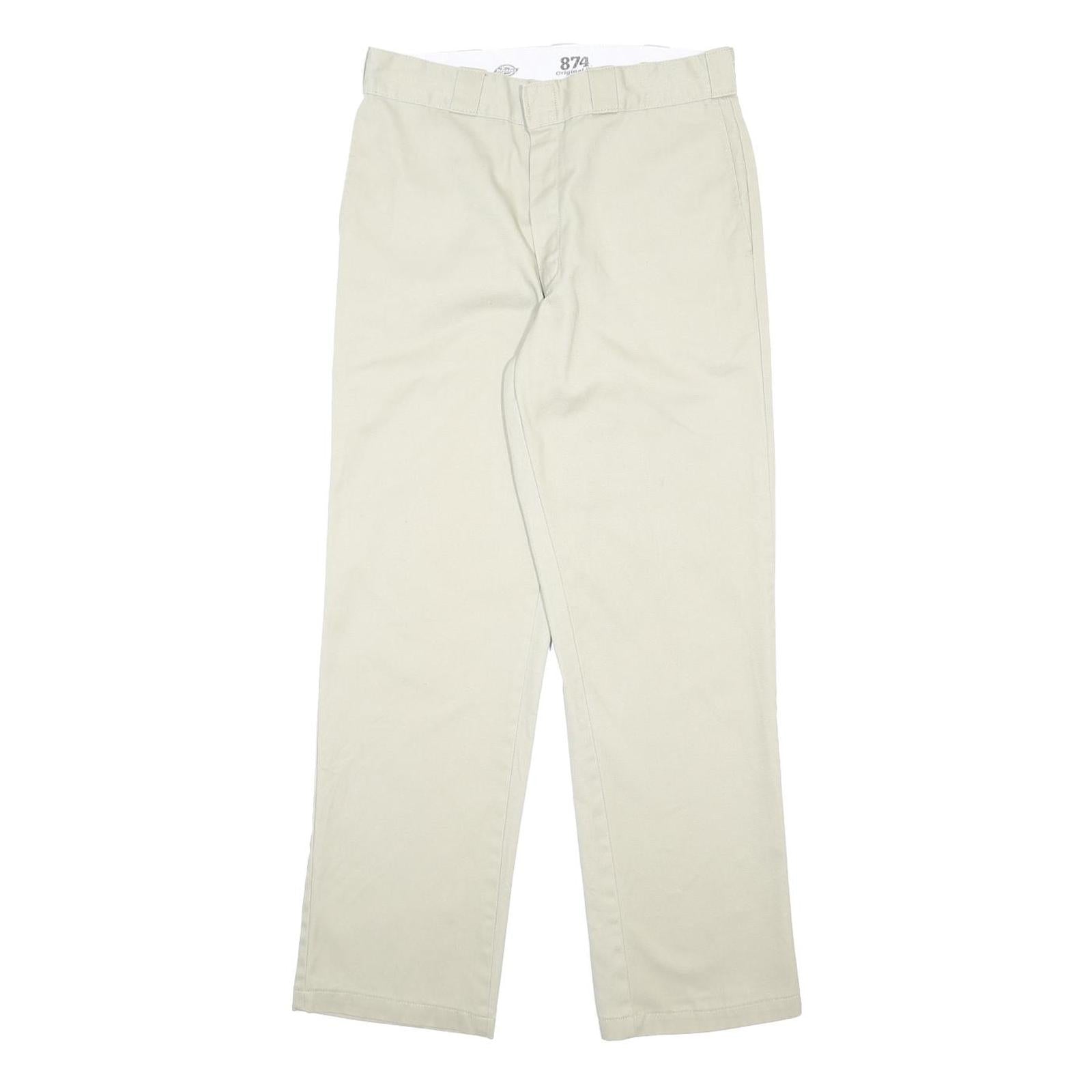 DICKIES Mens Cotton Blend Beige Regular Fit Straight Leg Trousers W33 L32