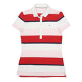 TOMMY HILFIGER Womens Red & Pink Striped Short Sleeve Polo Shirt XS Cotton Blend