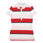 TOMMY HILFIGER Womens Red & Pink Striped Short Sleeve Polo Shirt XS Cotton Blend