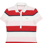 TOMMY HILFIGER Womens Red & Pink Striped Short Sleeve Polo Shirt XS Cotton Blend