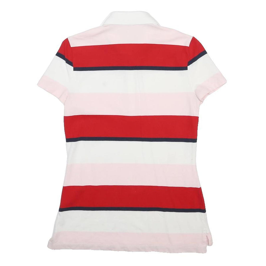 TOMMY HILFIGER Womens Red & Pink Striped Short Sleeve Polo Shirt XS Cotton Blend