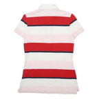 TOMMY HILFIGER Womens Red & Pink Striped Short Sleeve Polo Shirt XS Cotton Blend