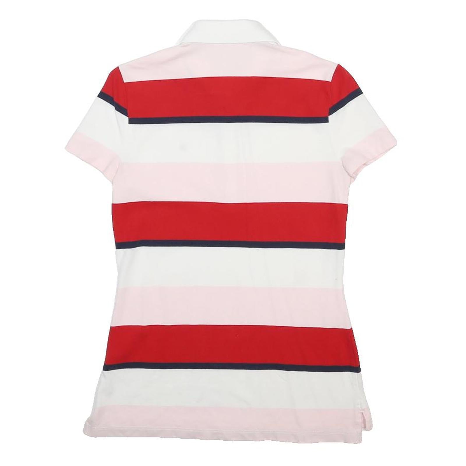 TOMMY HILFIGER Womens Red & Pink Striped Short Sleeve Polo Shirt XS Cotton Blend