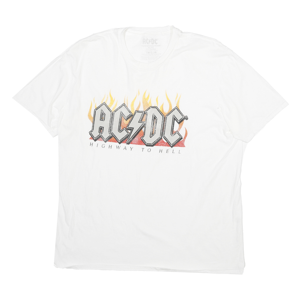 AC DC Mens White Highway To Hell Graphic T-Shirt XL Short Sleeve Crew Neck Rock