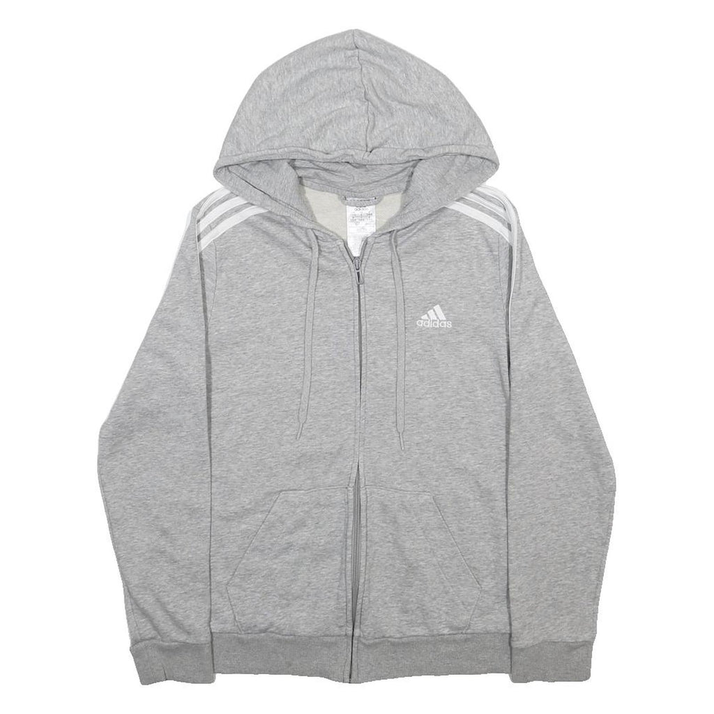 ADIDAS Womens Grey 3-Stripe Zip Hoodie S Lightweight Casual Sportswear