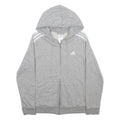 ADIDAS Womens Grey 3-Stripe Zip Hoodie S Lightweight Casual Sportswear