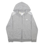 ADIDAS Womens Grey 3-Stripe Zip Hoodie S Lightweight Casual Sportswear