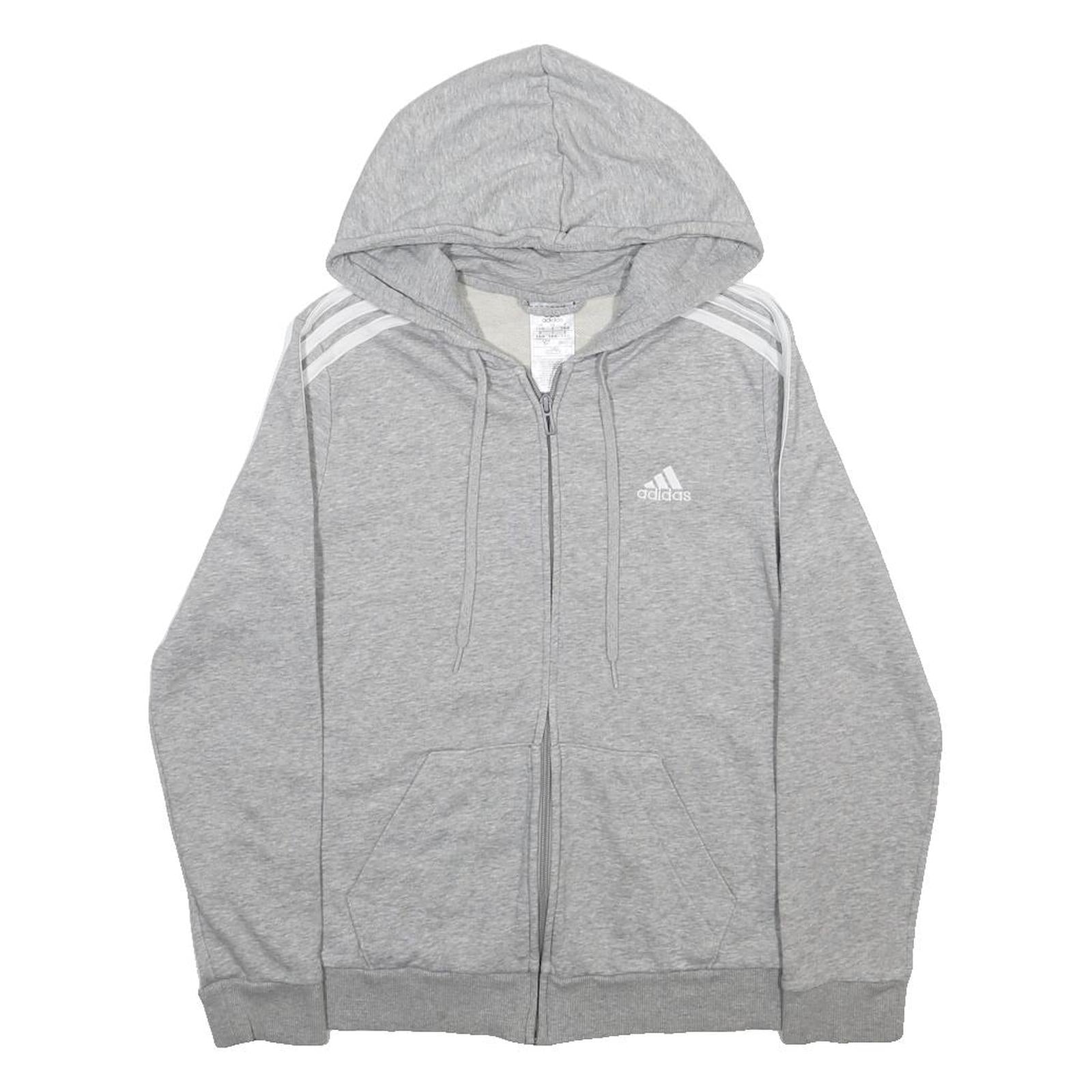 ADIDAS Womens Grey 3-Stripe Zip Hoodie S Lightweight Casual Sportswear