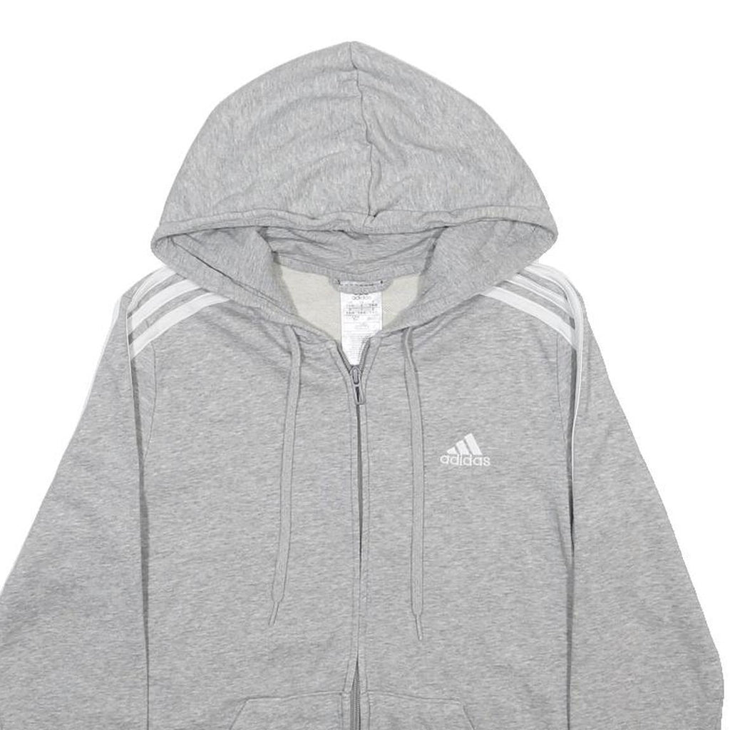ADIDAS Womens Grey 3-Stripe Zip Hoodie S Lightweight Casual Sportswear