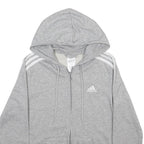 ADIDAS Womens Grey 3-Stripe Zip Hoodie S Lightweight Casual Sportswear