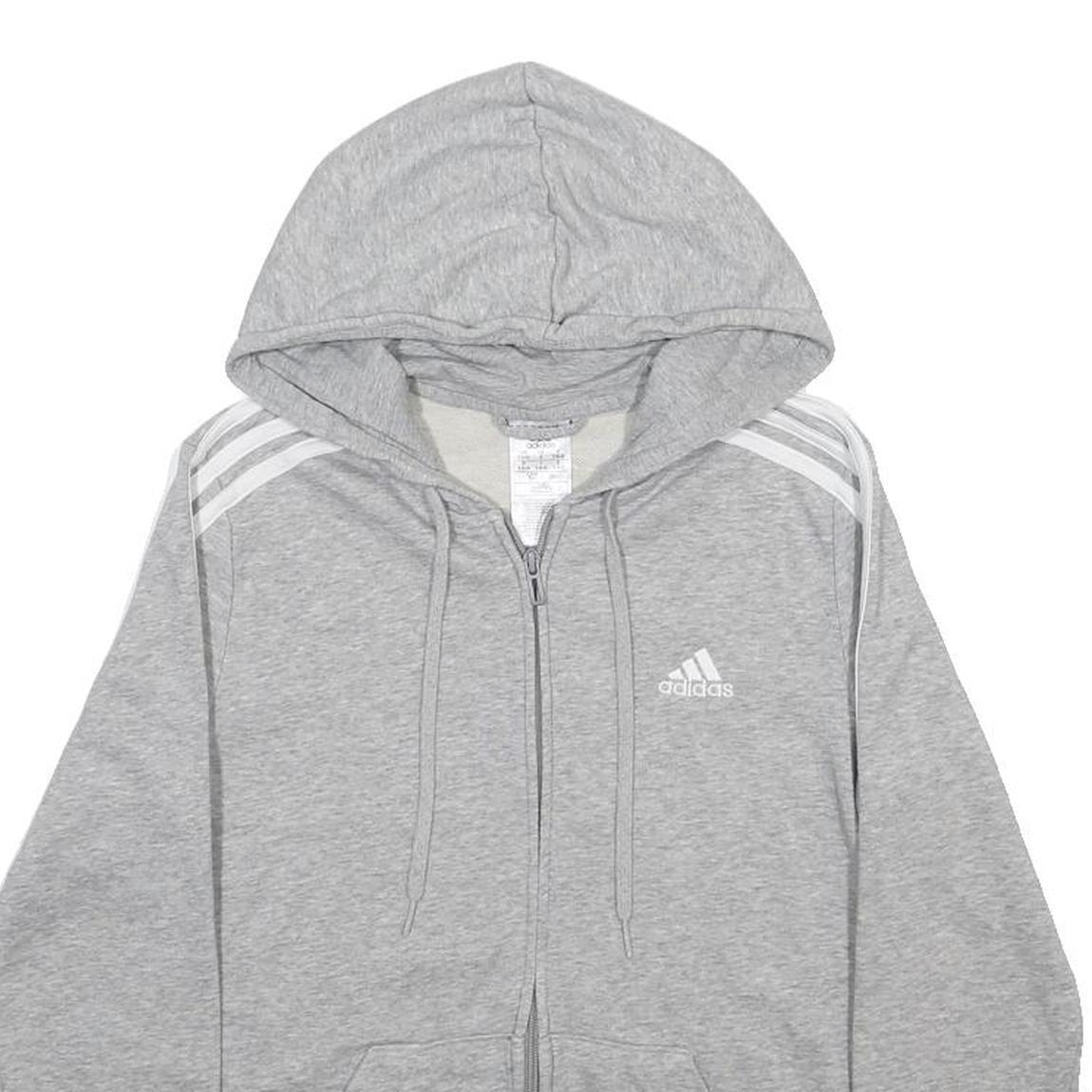 ADIDAS Womens Grey 3-Stripe Zip Hoodie S Lightweight Casual Sportswear