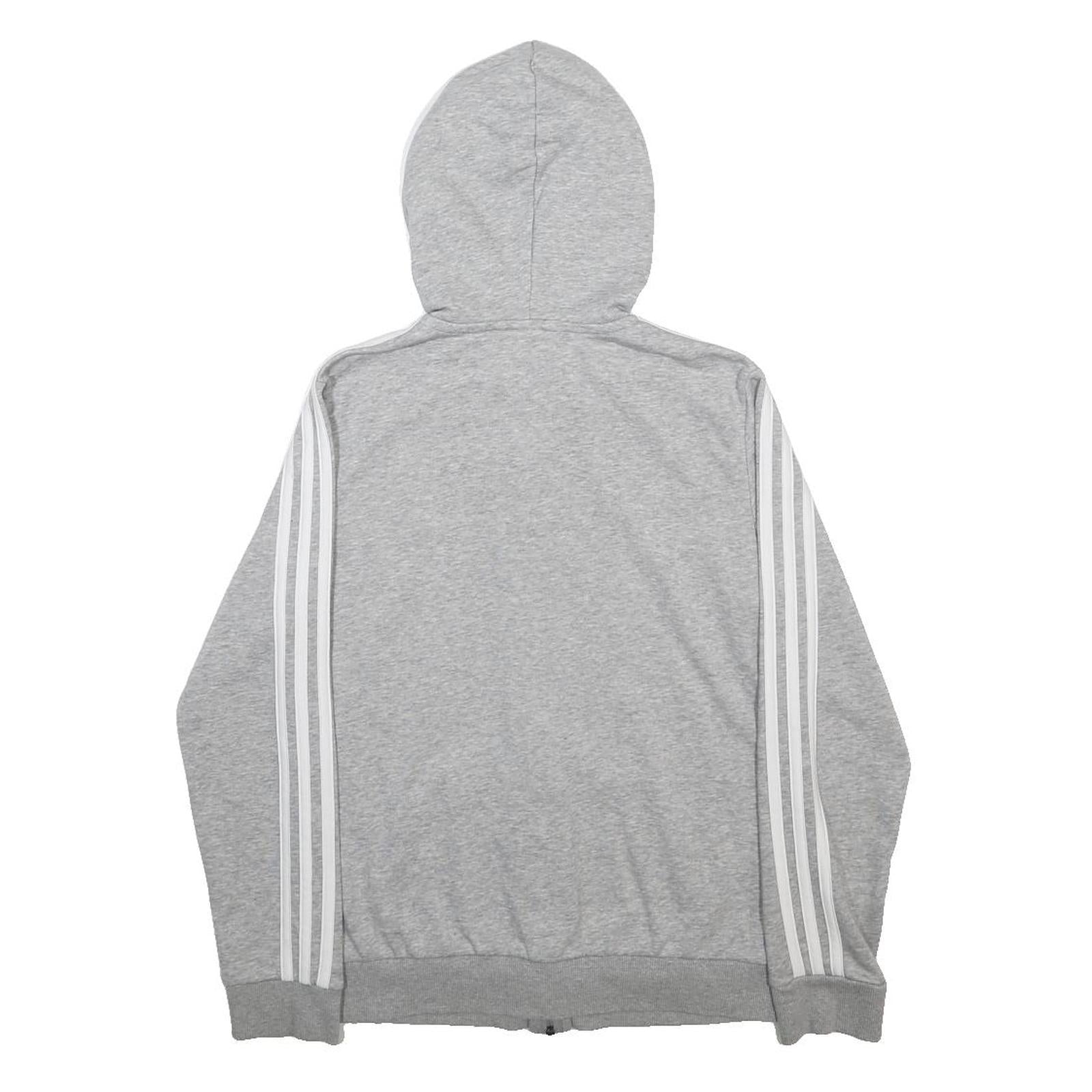 ADIDAS Womens Grey 3-Stripe Zip Hoodie S Lightweight Casual Sportswear