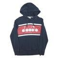 DIADORA Mens Navy Blue & Red Cotton Blend Pullover Hoodie M Logo Front