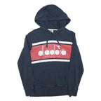 DIADORA Mens Navy Blue & Red Cotton Blend Pullover Hoodie M Logo Front