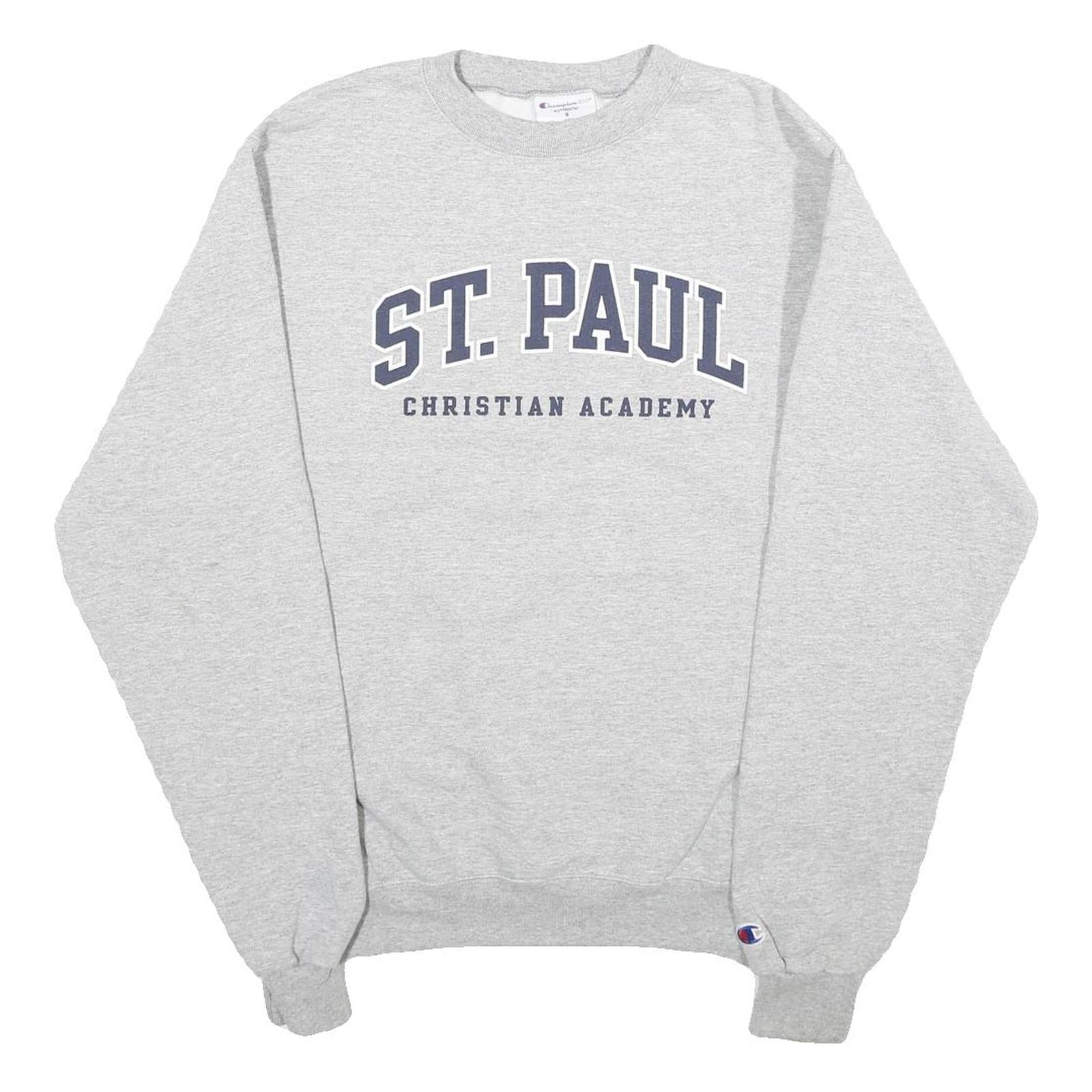 CHAMPION Mens Grey St Paul Christian Academy Crew Neck S Cotton Blend Sweatshirt