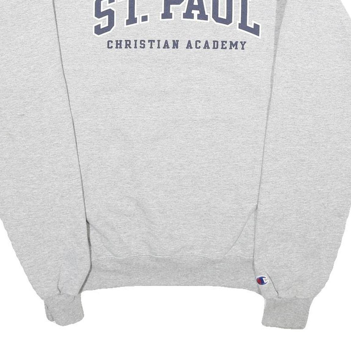 CHAMPION Mens Grey St Paul Christian Academy Crew Neck S Cotton Blend Sweatshirt