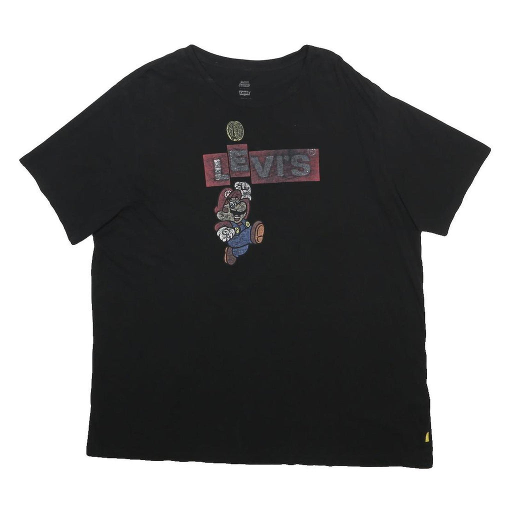 LEVI'S Mens Black Graphic T-Shirt XL Short Sleeve Crew Neck Mario Print