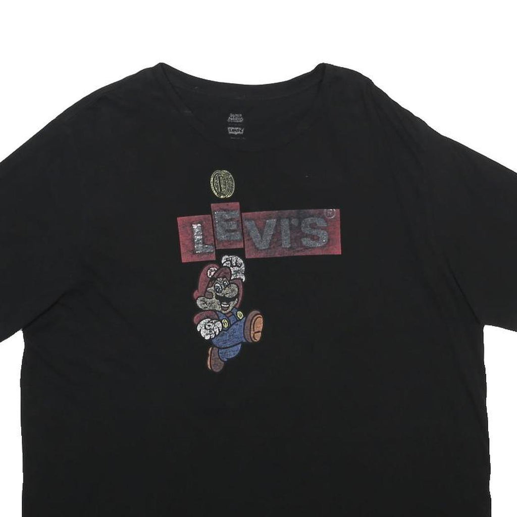 LEVI'S Mens Black Graphic T-Shirt XL Short Sleeve Crew Neck Mario Print