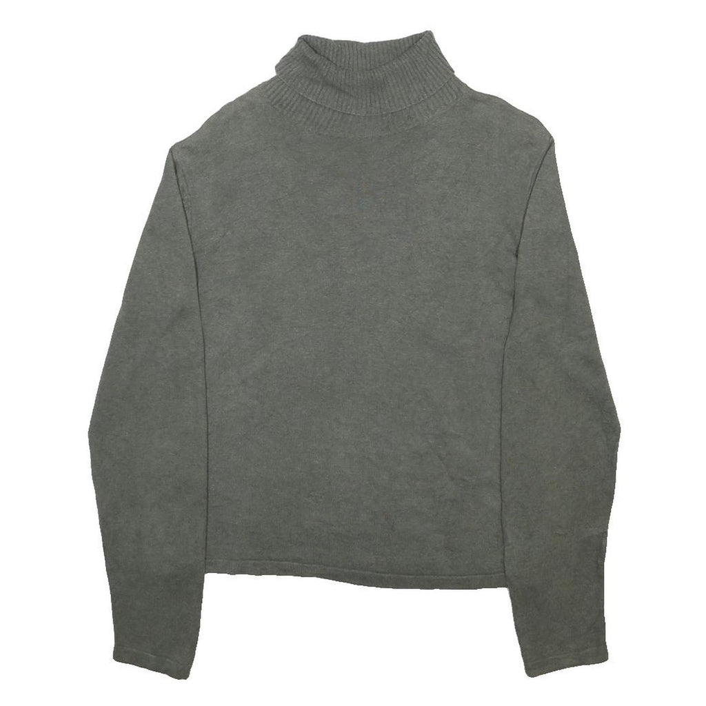 WOOLRICH Womens Grey Plain Cotton Jumper Roll Neck Basic Knit L Casual Comfort